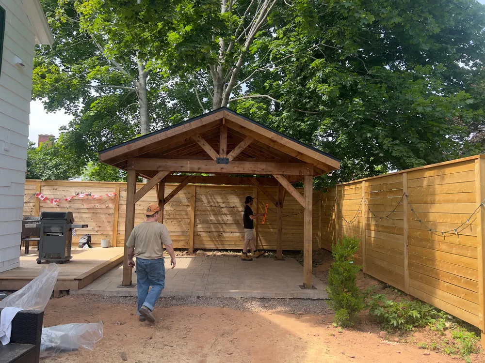 Completed timber pavilion and fence